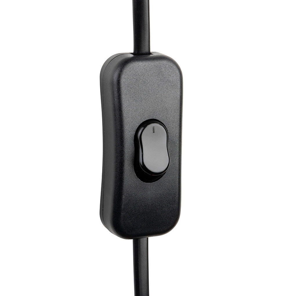 Black inline cord switch with a grey toggle button