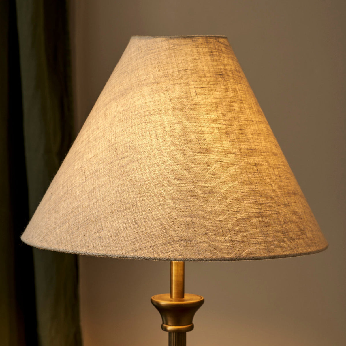 Kelmscot Floor Lamp in Antique Brass With Linen Shade