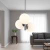 Oyster Three Light Single Drop Pendant in Brushed Steel with Opal White Glass Shades