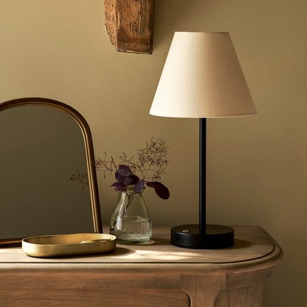 Burleigh Rechargeable Matt Black Table Lamp With Linen Shade
