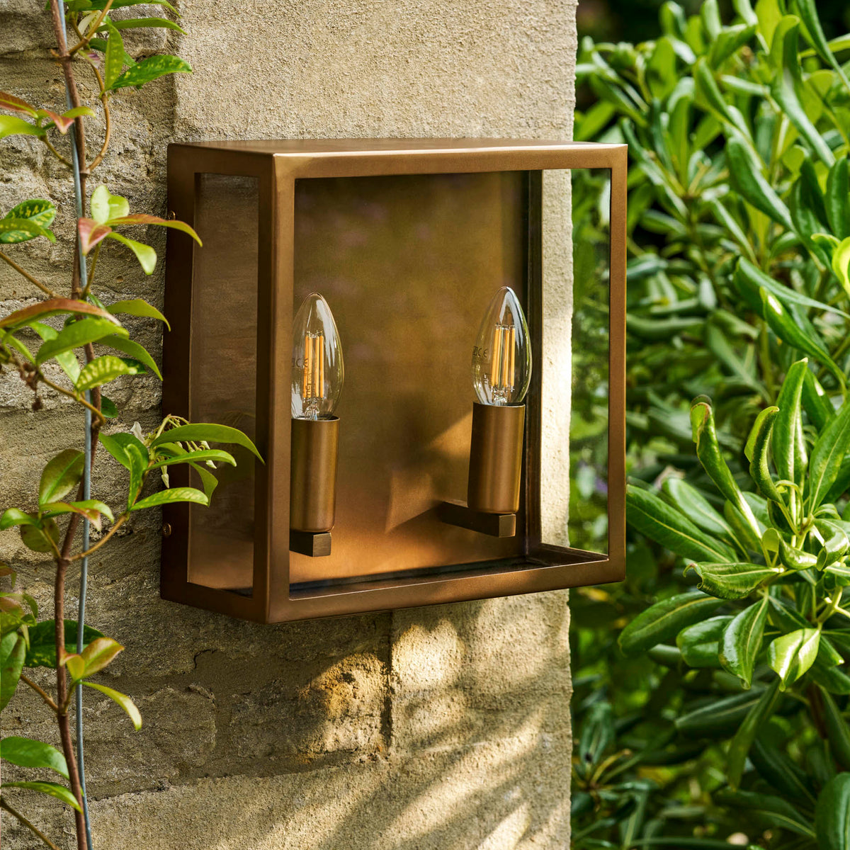 Sandford Outdoor Double Box Lantern In Antique Brass