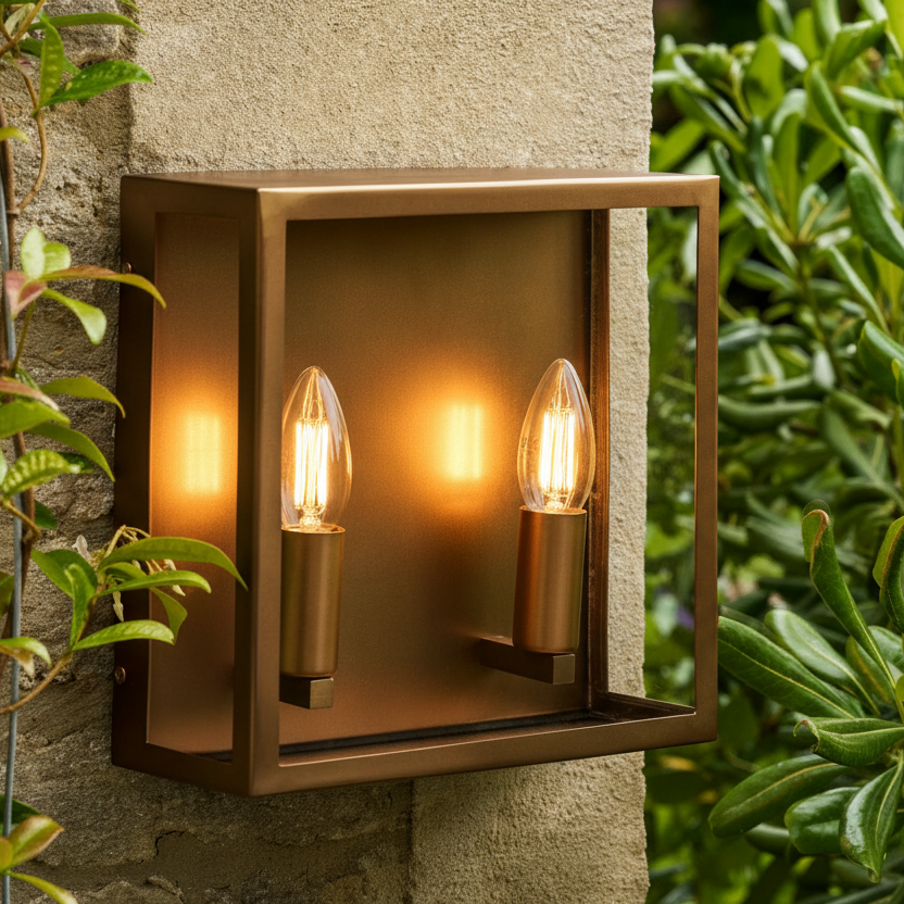 Sandford Outdoor Double Box Lantern In Antique Brass