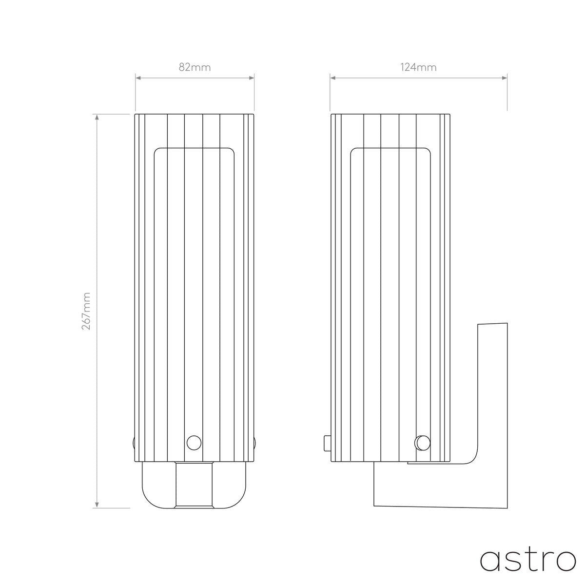 Technical drawing of the Astro Lighting product with dimensions