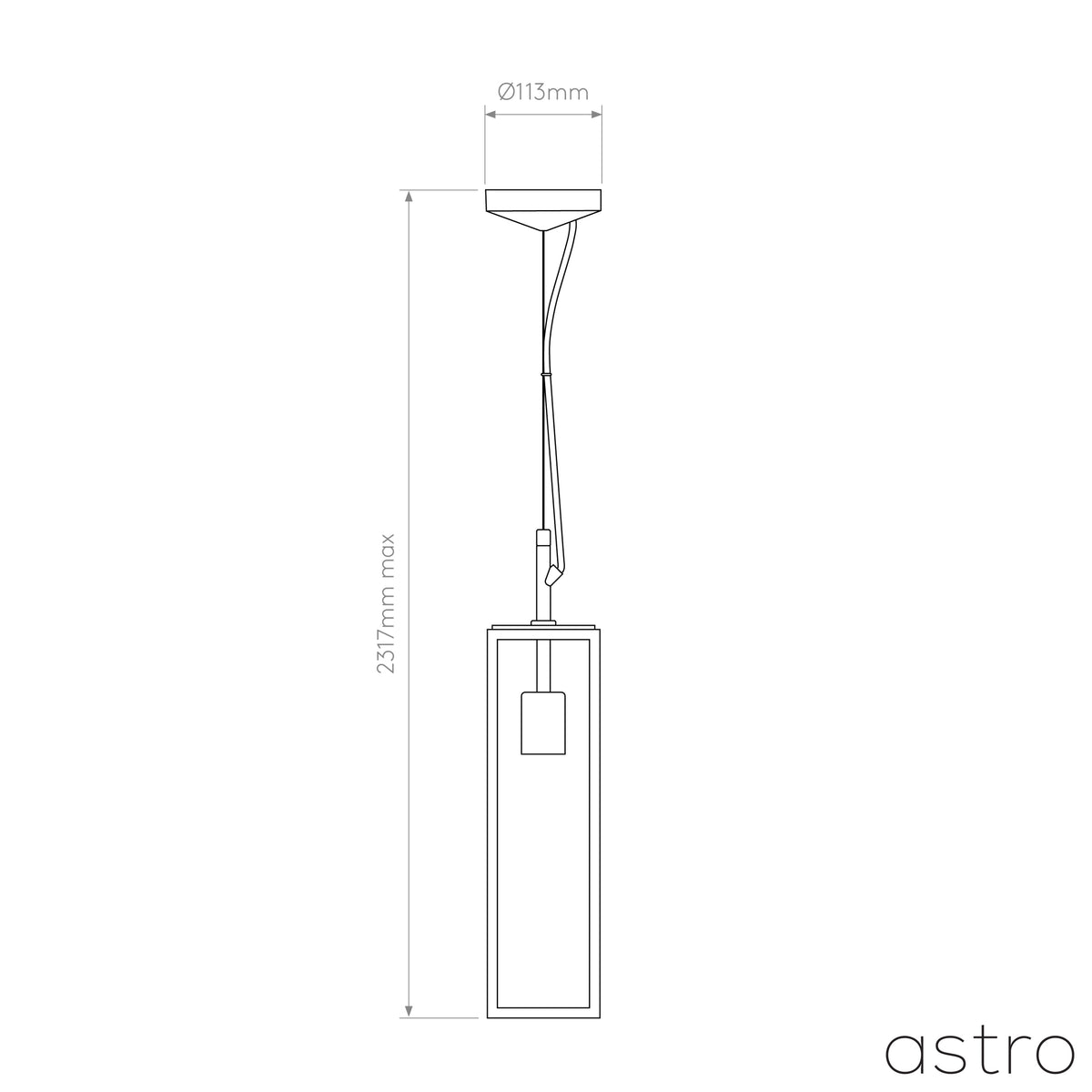 Technical drawing of the Astro Lighting Minima Square 120 Pendant, showing dimensions