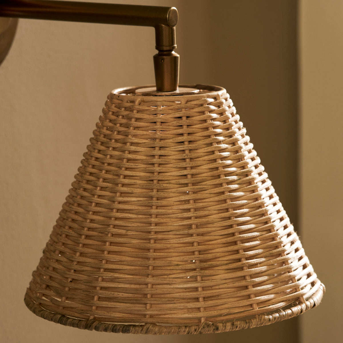 Hatherley Antique Brass Wall Light With Rattan Shade