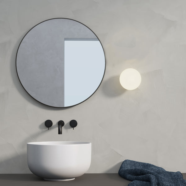Zeppo IP44 Opal Glass Bathroom Wall Light in Matt Black