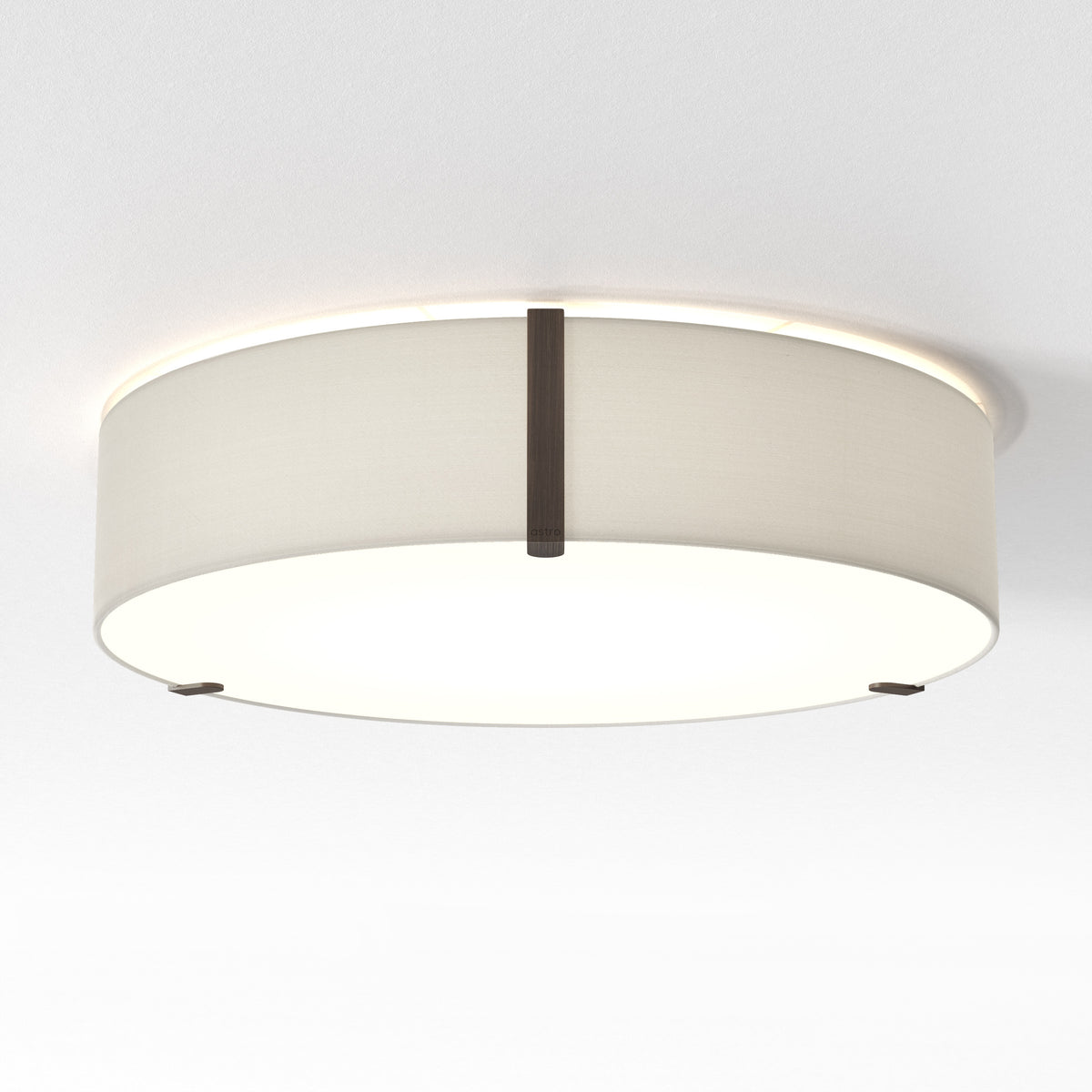 Astro lighting flush ceiling light with a round fabric shade and dark wood accents