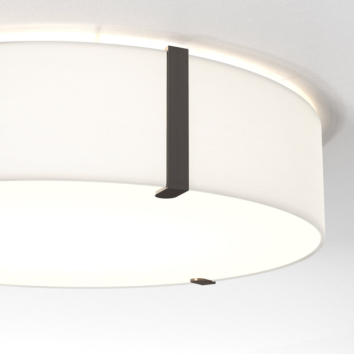 White ceiling light with a cylindrical shade and dark bronze metal accents