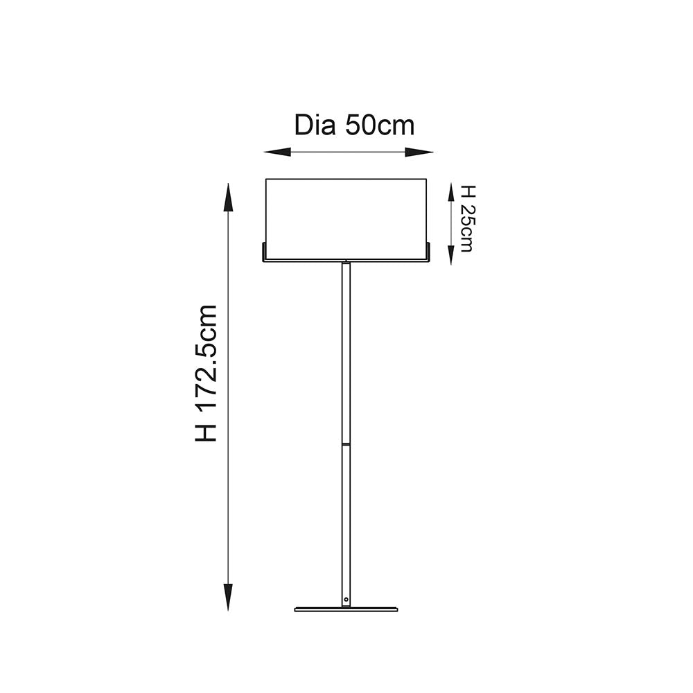 Diagram of a floor lamp with dimensions: height 172.5cm, shade diameter 50cm, shade height 25cm.