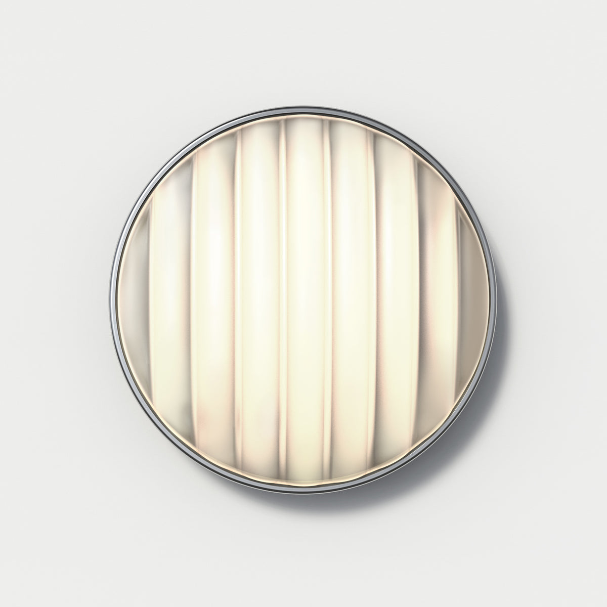 Round wall light with a chrome rim and a ribbed, translucent white diffuser
