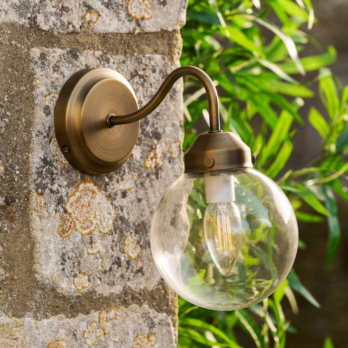 Everleigh Single Exterior Wall Light in Antique Brass