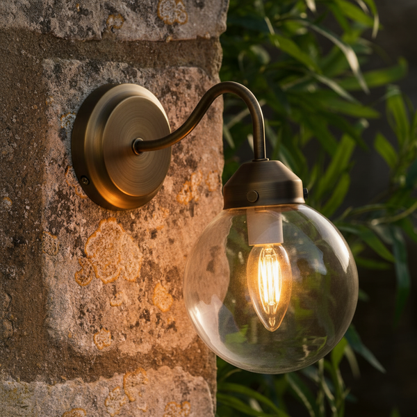 Everleigh Single Exterior Wall Light in Antique Brass