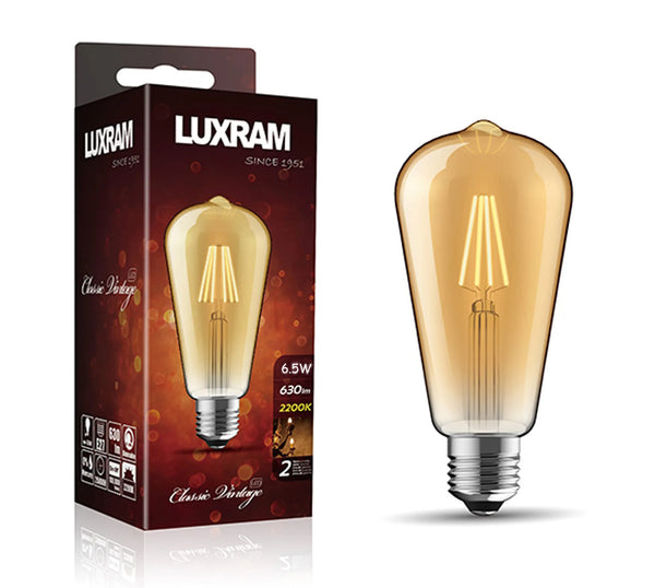 Vintage E27 Rustica Dimmable Extra Warm White Pear Shaped Gold LED 6.5W 2200K 630lm