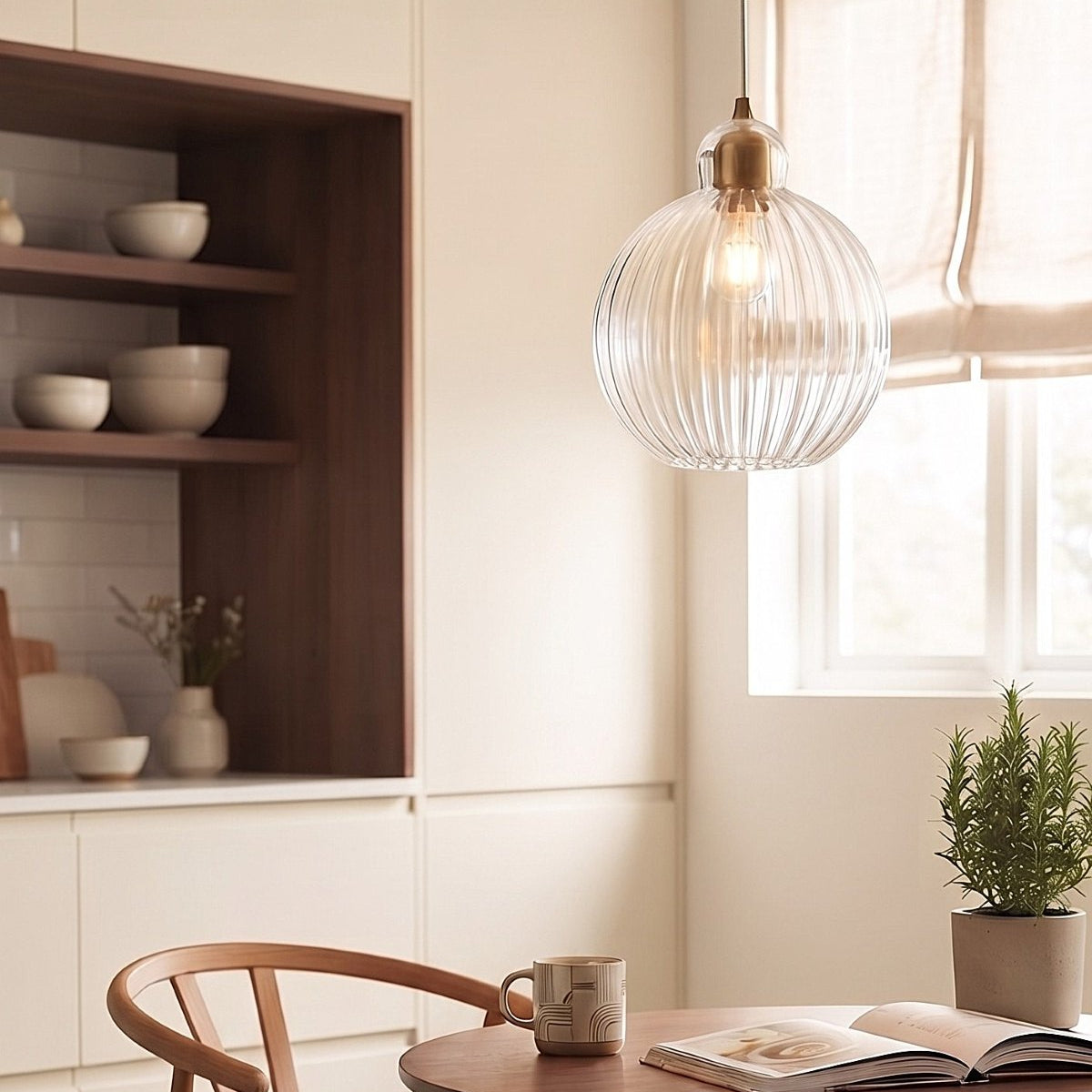 Victory 3 Pendant with Clear Glass with Antique Brass Detailing