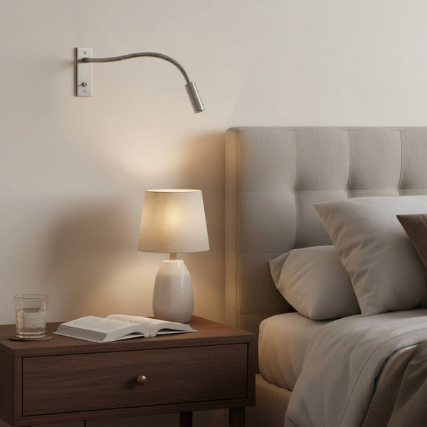 Leo Switched LED Recessed Reading Wall Light in Matt Nickel