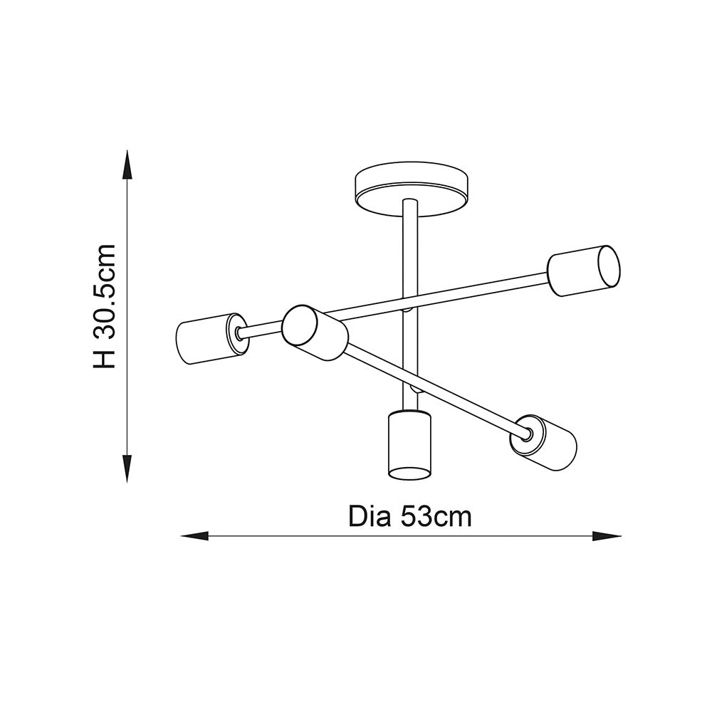 Line drawing of a ceiling light with dimensions: height 30.5cm and diameter 53cm.