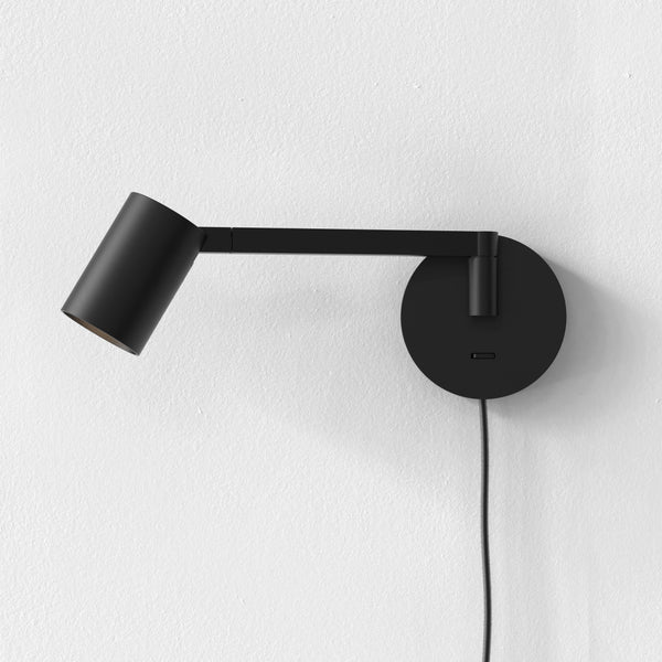 Ascoli Swing Arm Plug In Spotlight Wall Light in Matt Black