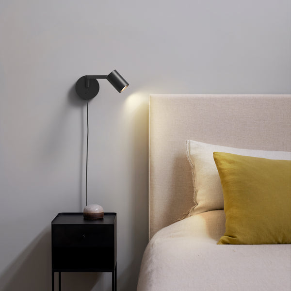 Ascoli Swing Arm Plug In Spotlight Wall Light in Matt Black