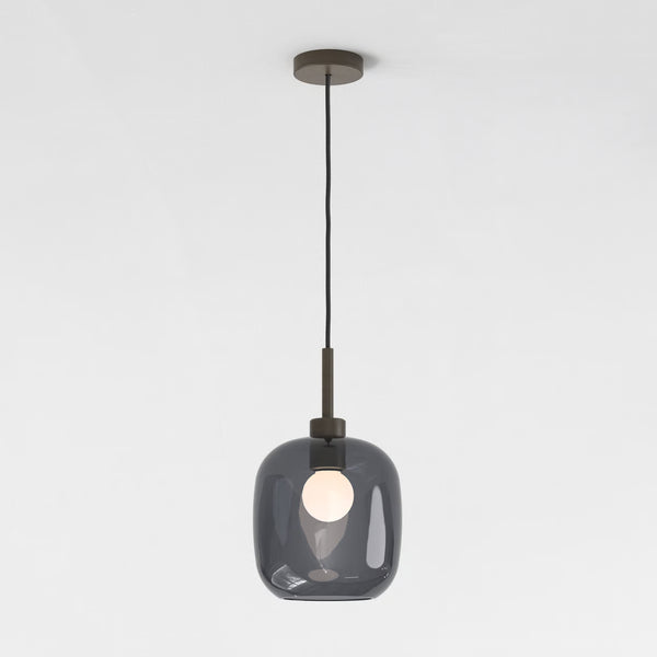 Pendant in Bronze with Curve Glass 220 Shade in Dark Smoke