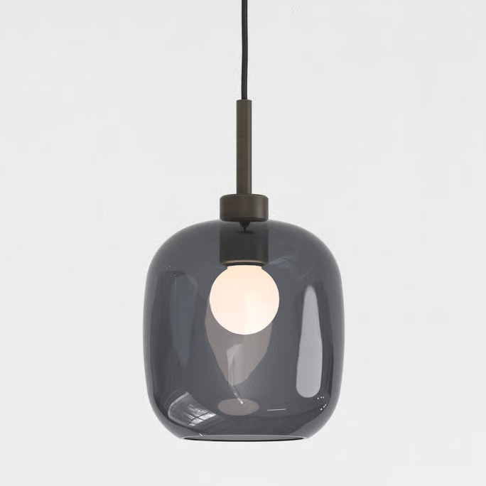 Pendant in Bronze with Curve Glass 220 Shade in Dark Smoke