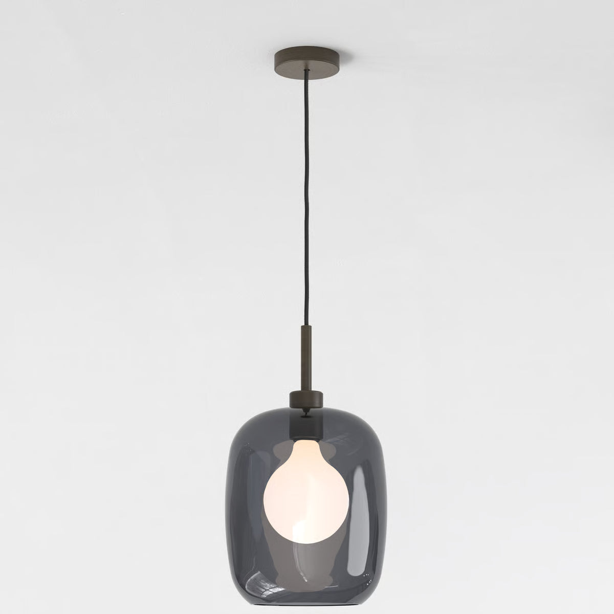 Pendant in Bronze with Curve Glass 285 Shade in Dark Smoke