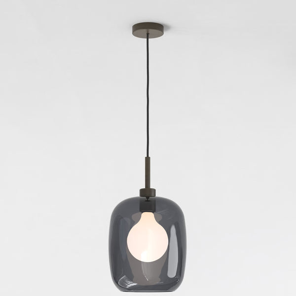 Pendant in Bronze with Curve Glass 285 Shade in Dark Smoke
