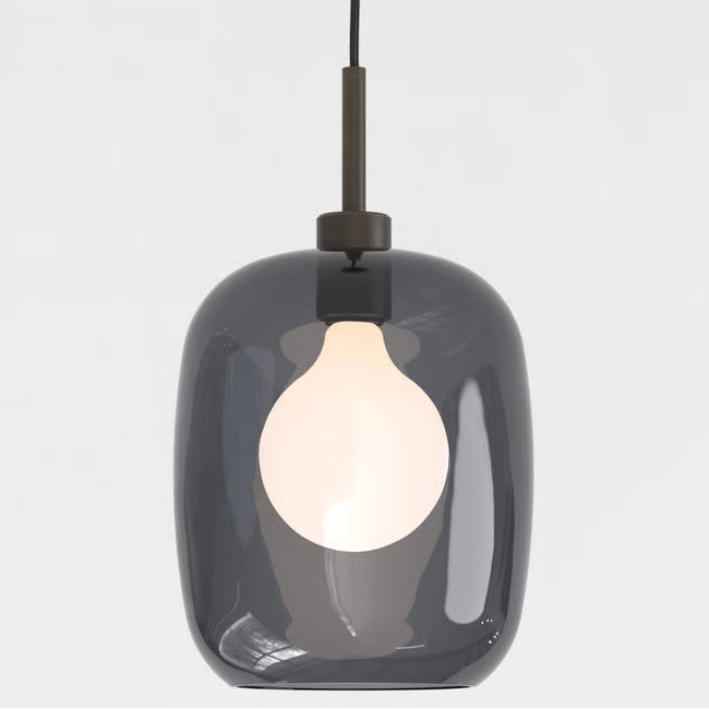 Pendant in Bronze with Curve Glass 285 Shade in Dark Smoke
