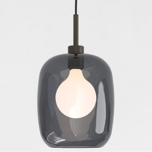 Pendant in Bronze with Curve Glass 285 Shade in Dark Smoke