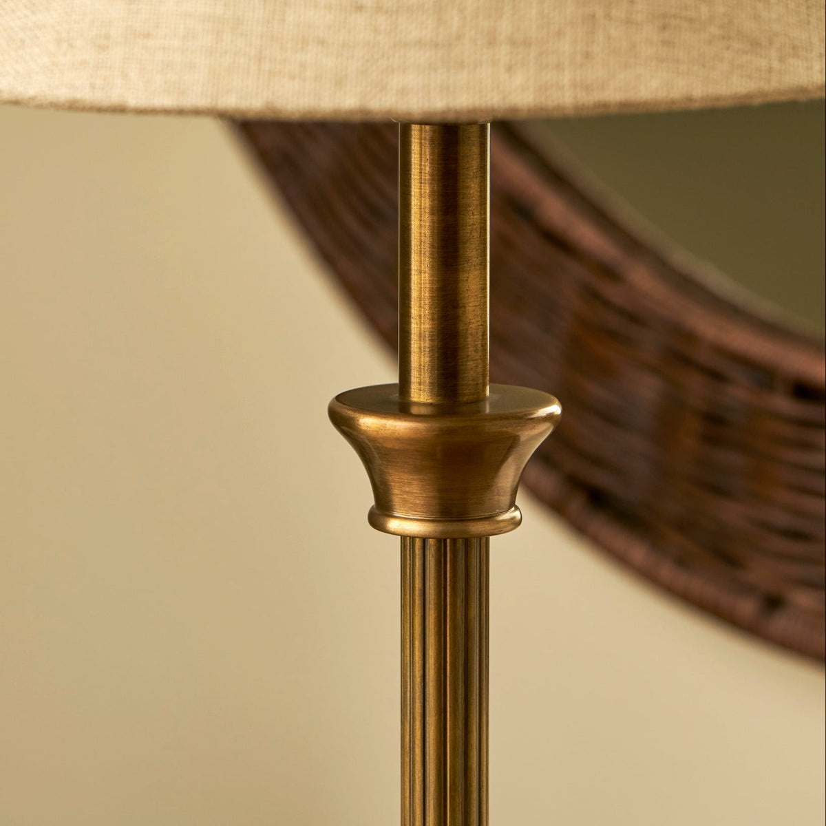 Kelmscot Table Lamp in Antique Brass With Linen Shade