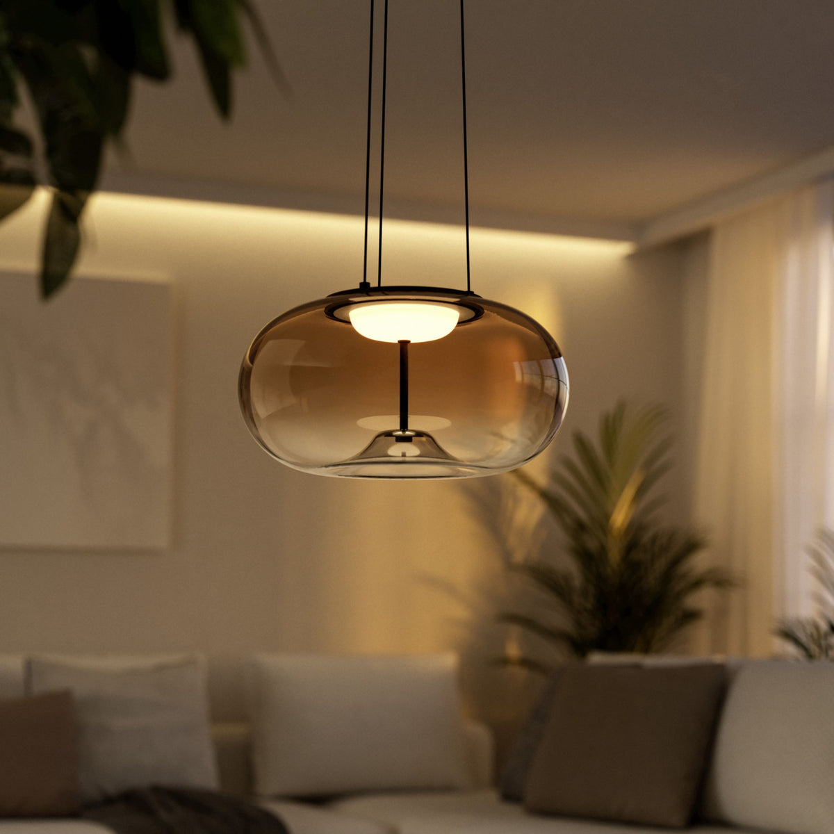 Optica 1 CCT LED Pendant in Bronze with Brown Transparent Glass