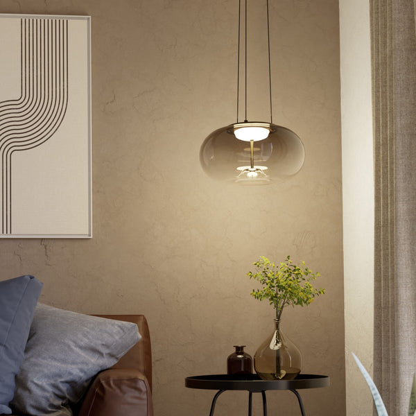 Optica 1 CCT LED Pendant in Bronze with Brown Transparent Glass