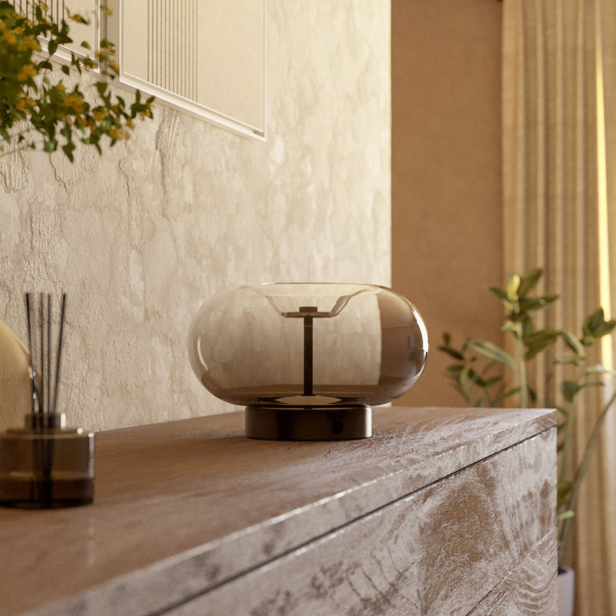 Optica 1 CCT LED Table Lamp in Bronze with Brown Transparent Glass