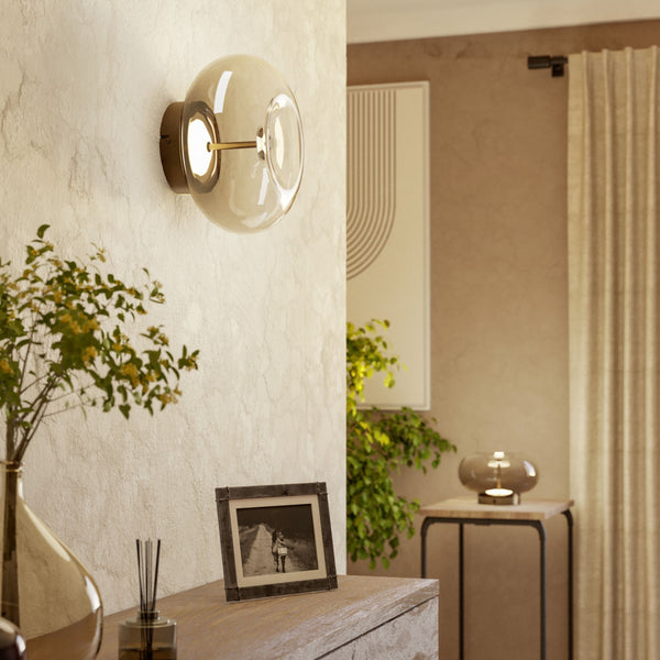 Optica 1 CCT LED Wall or Ceiling Light in Bronze with Brown Transparent Glass