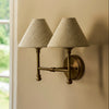 Kelmscot Twin Antique Brass Light with Linen Shades