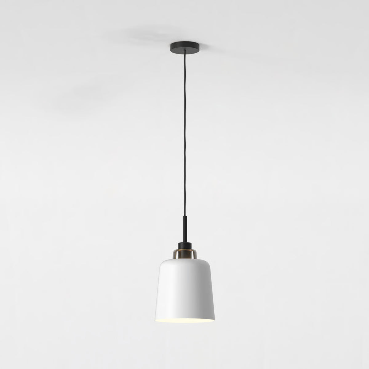 Pendant in Matt Black with Camden 220 Shade in Matt White with Brass Detail