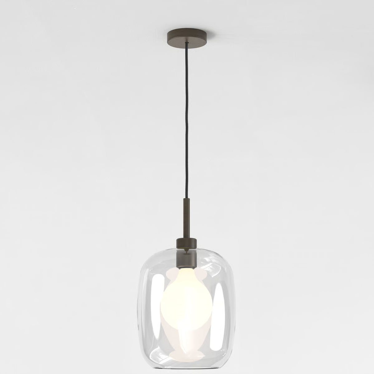 Pendant in Bronze with Curve Glass 285 Shade in Clear Glass