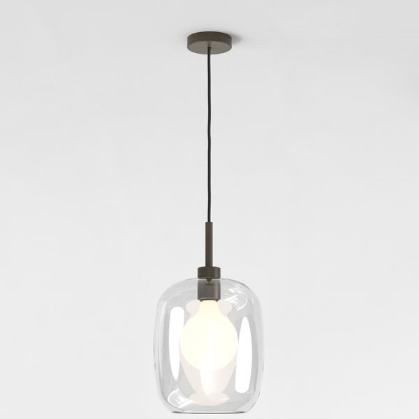 Pendant in Bronze with Curve Glass 285 Shade in Clear Glass
