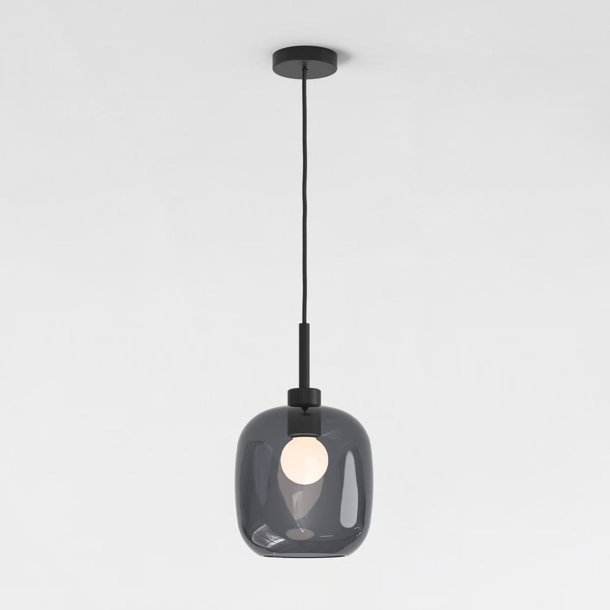 Pendant in Matt Black with Curve Glass 220 Shade in Dark Smoke