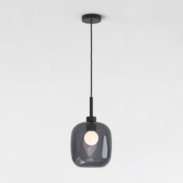 Pendant in Matt Black with Curve Glass 220 Shade in Dark Smoke
