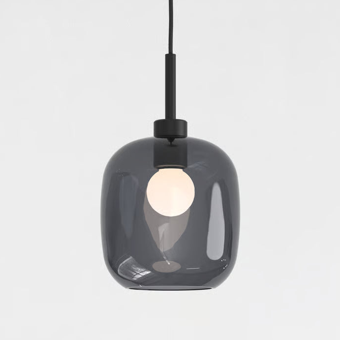 Pendant in Matt Black with Curve Glass 220 Shade in Dark Smoke