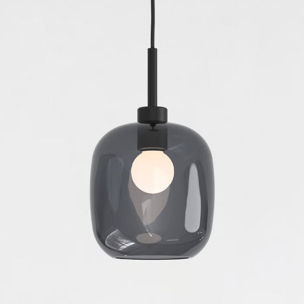 Pendant in Matt Black with Curve Glass 220 Shade in Dark Smoke