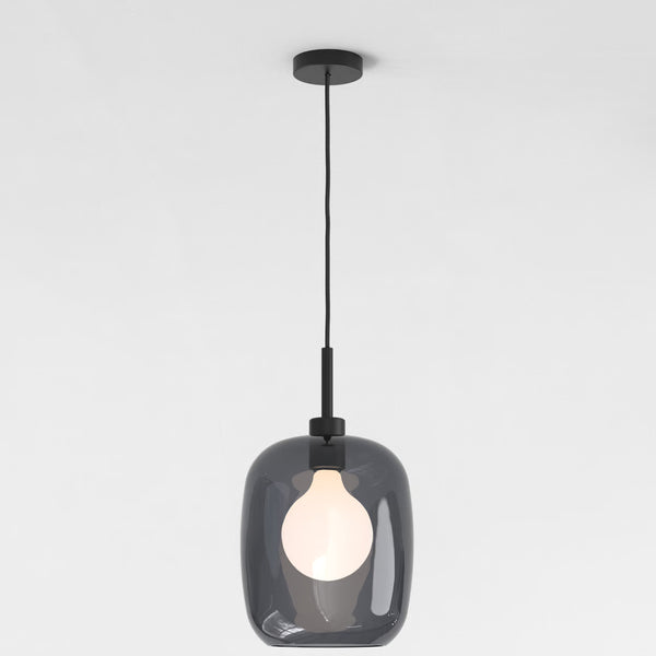 Pendant in Matt Black with Curve Glass 285 Shade in Dark Smoke