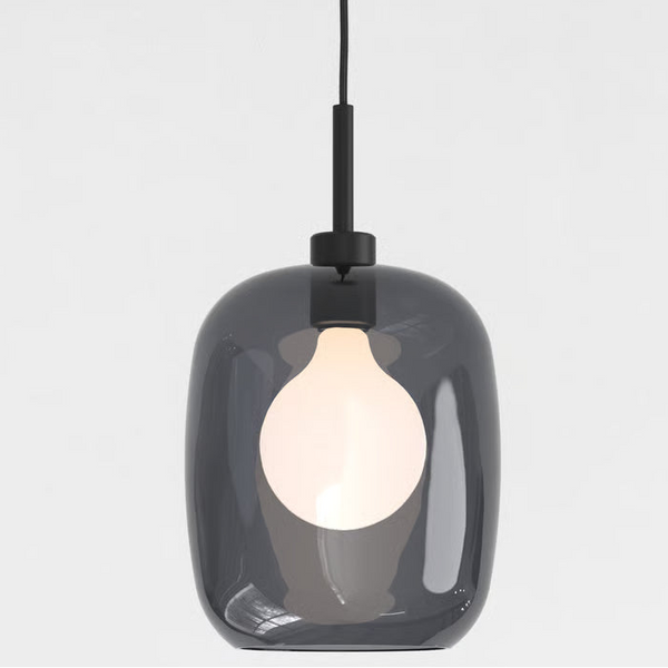 Pendant in Matt Black with Curve Glass 285 Shade in Dark Smoke