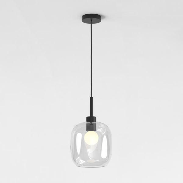 Pendant in Matt Black with Curve Glass 220 Shade in Clear Glass