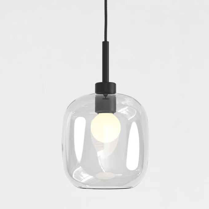 Pendant in Matt Black with Curve Glass 220 Shade in Clear Glass