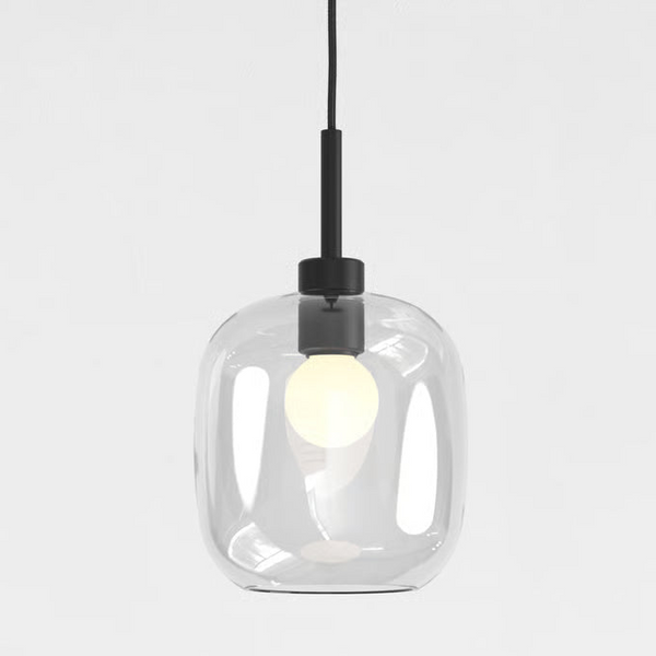 Pendant in Matt Black with Curve Glass 220 Shade in Clear Glass
