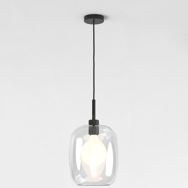 Pendant in Matt Black with Curve Glass 285 Shade in Clear Glass