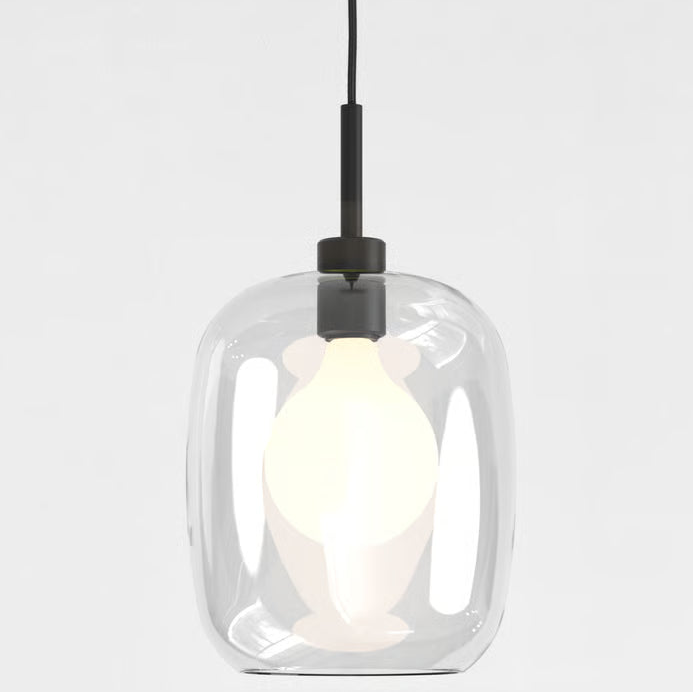 Pendant in Matt Black with Curve Glass 285 Shade in Clear Glass