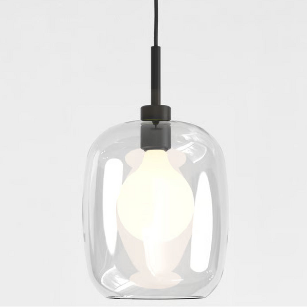 Pendant in Matt Black with Curve Glass 285 Shade in Clear Glass