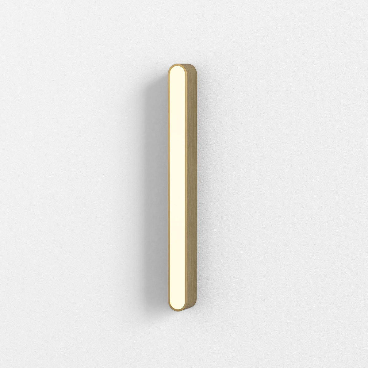 Vertical wooden wall light with rounded ends and an illuminated strip down the center